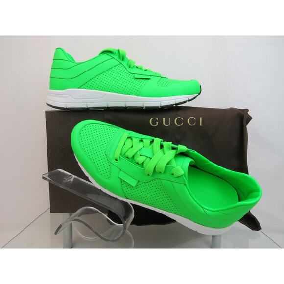 NIB GUCCI NEON GREEN LEATHER 369088 IPANEMA LOGO RUNNING SNEAKERS 7 US 8 main image 7